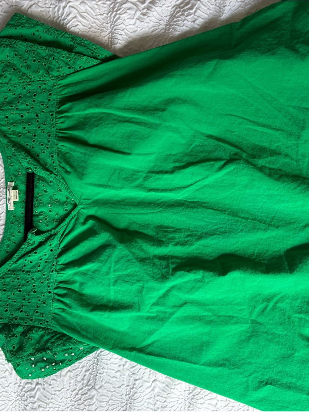 Green Eyelet Cotton Women's Top